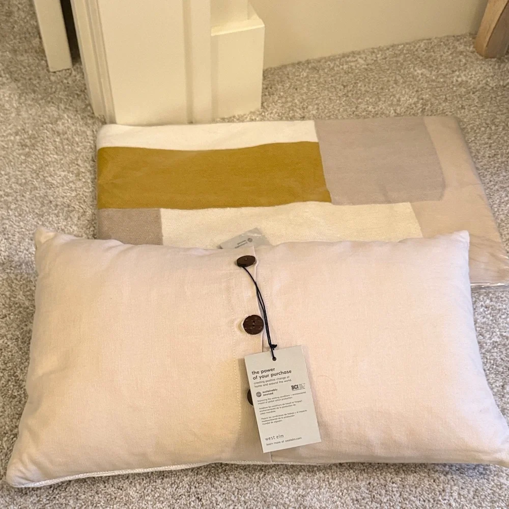 West Elm Modern Beige and Gold Pillow Set
